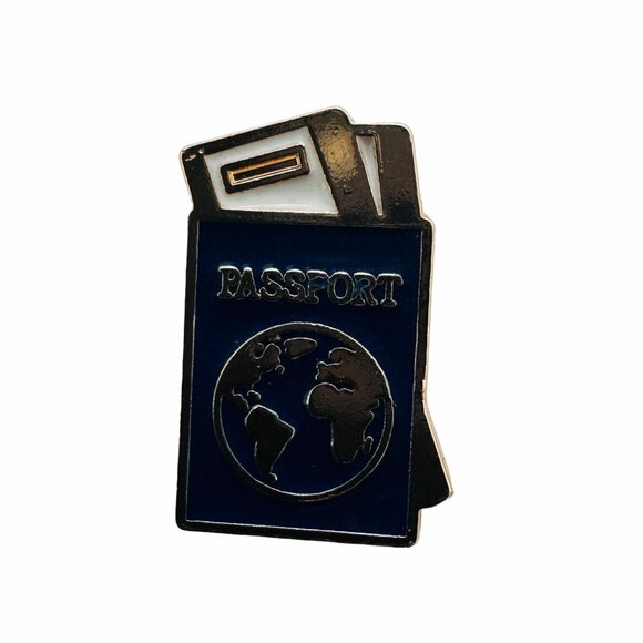 ☀️Enamel Pin Passport Travel & Places Jewelry Brooch Gold Blue Icon Cartoon Fly☀ - Picture 4 of 5